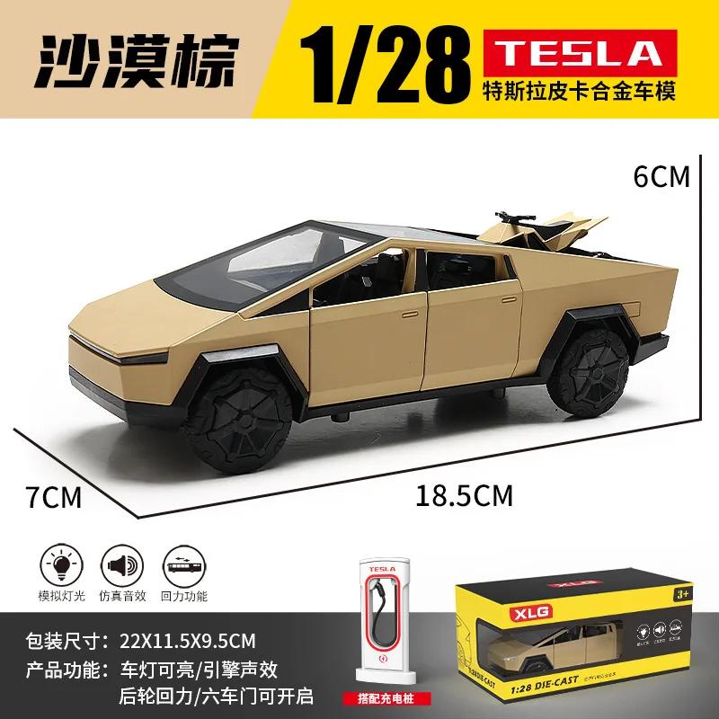 

1:28 Tesla Cybertruck Pickup Alloy Car Model Diecasts Off-road Vehicles Truck Car Model Sound Light Kids Toys Gift