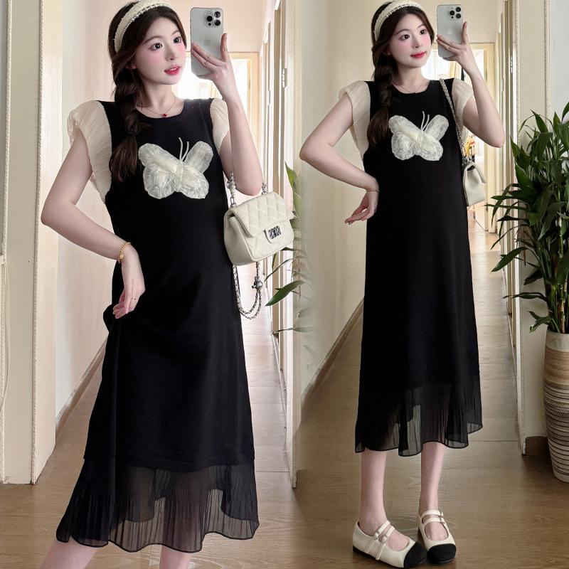 2026 Sweet Butterfly Flutter Sleeve Maternity Dress Extra Large чёрный