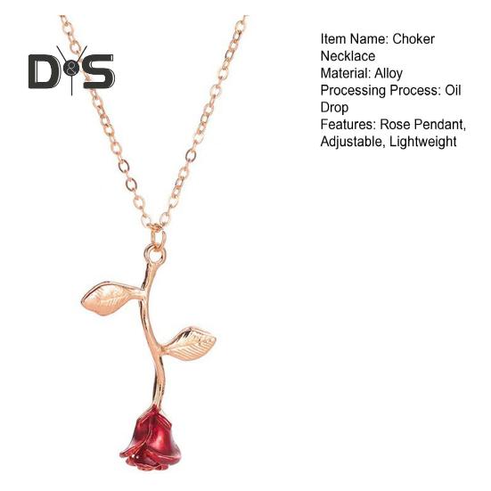 Choker Necklace Rose Flower Leaf Charm Women Necklace Exquisite Design Shiny Lightweight Pendant Necklace