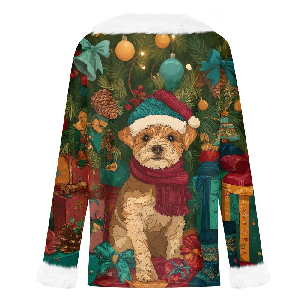 Dámské tričko Tričko Vánoční tričko s dlouhým rukávem Party Vánoční potisk Fleece s límcem s výstřihem do V