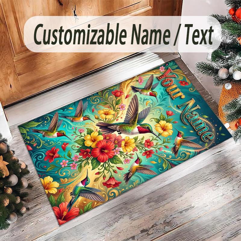 Birds Theme Crystal Velvet Floor Rug Personalized Custom Name Text Warm Carpet Home Decoration