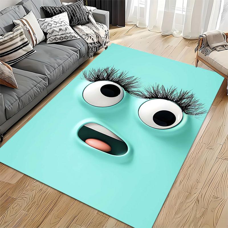 Cute Cartoon Face on Aqua Background suitable as a non-slip mat for the living room or bedroom sofa