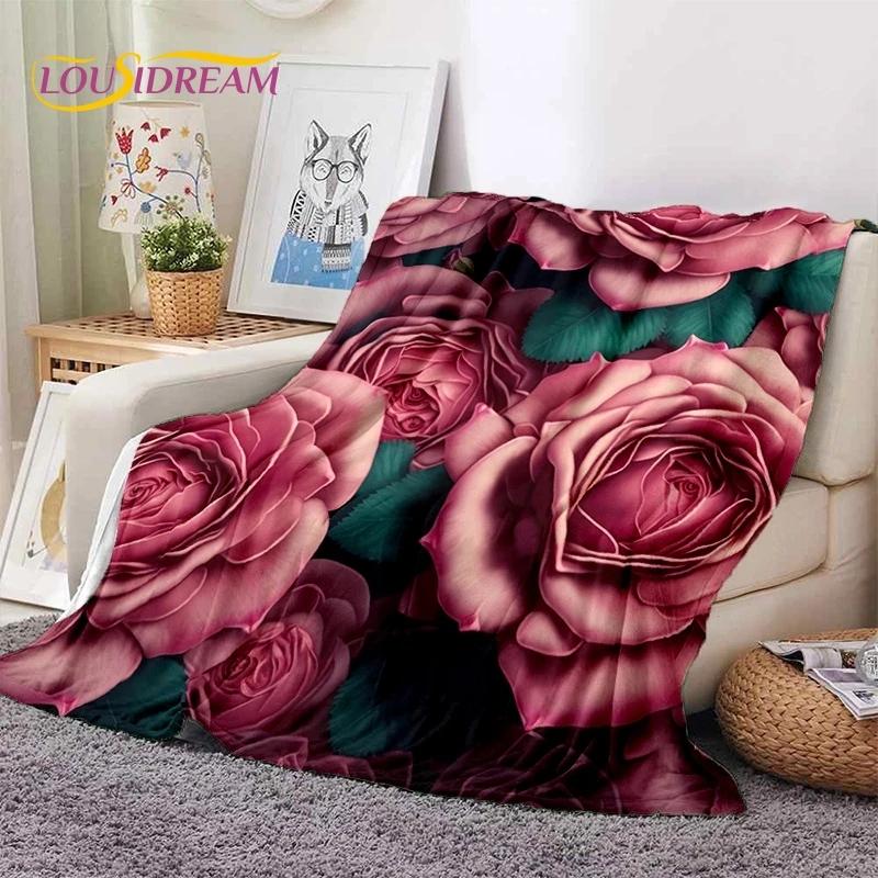 3D Rosenblumen Nordisch Romantische Weiche Decken, Warmhaltende Überwurfdecke Bequeme Decke für Picknick Betten Sofa Zuhause Schlafzimmer Geschenk