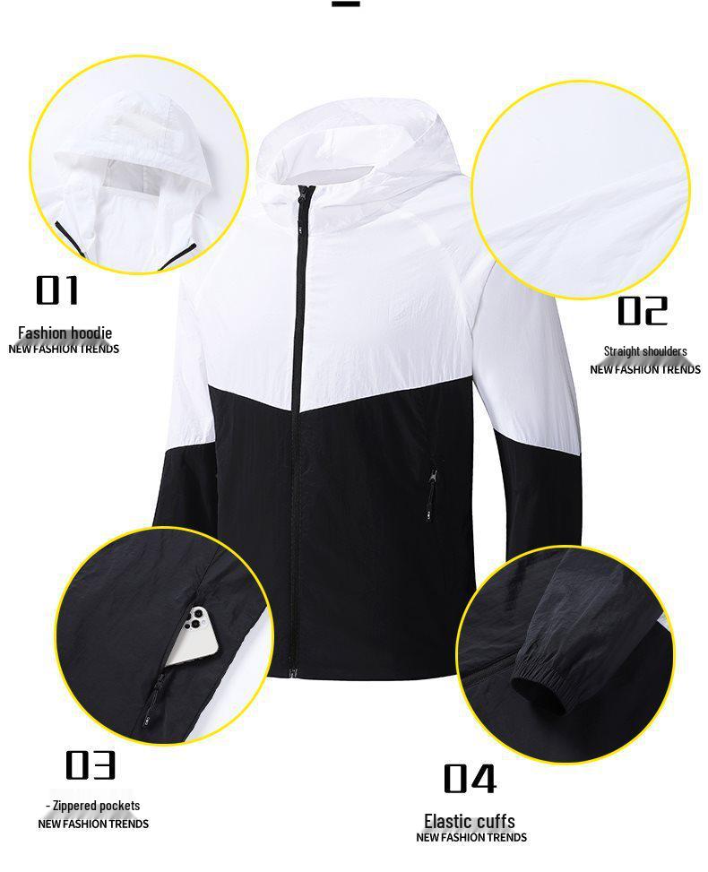 Men's Summer Hooded Color Block Sun Protection Jacket