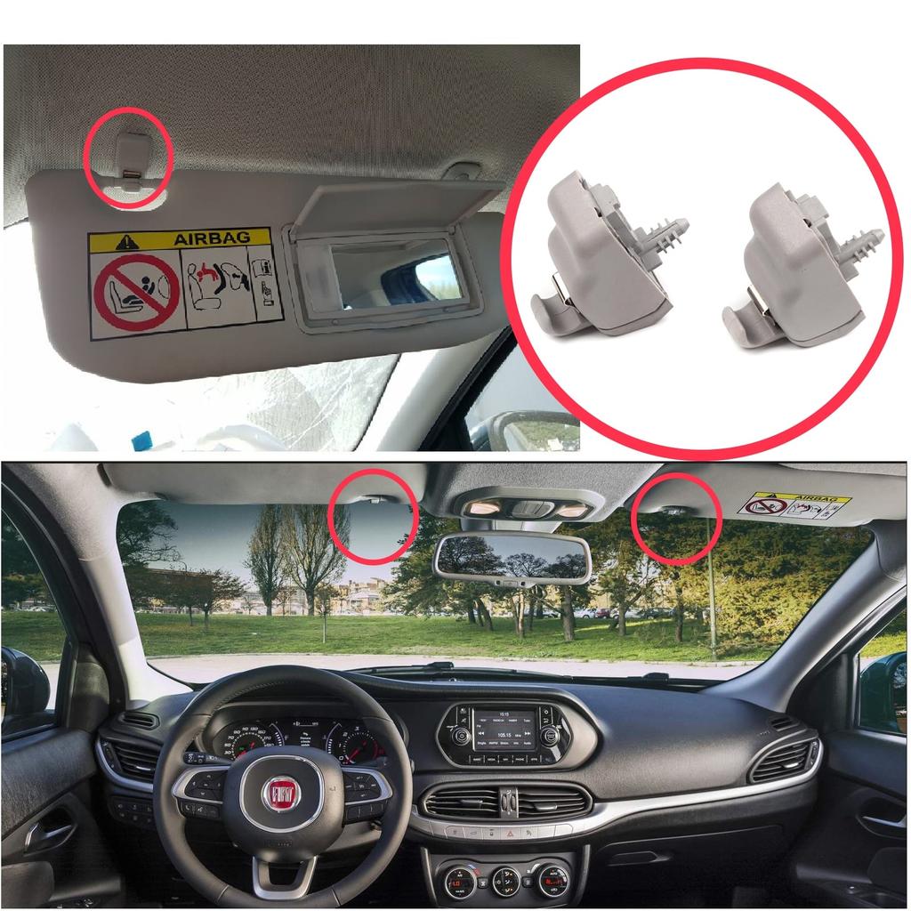 ECF5070 2 Pieces Sun Visor Holder Clips Hook Retainer Light Gray 735633192 for Fiat Tipo 356 Egea 2015-On