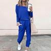 Sets For Women 2 Piece Round Neck Long Sleeve Shirts Colid Sweatpants Pocket Sets