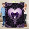 Purple Heart-shaped Butterfly Pattern Flannel Printed Blanket Suitable for All Seasons for Living Room Office Sofa and Travel