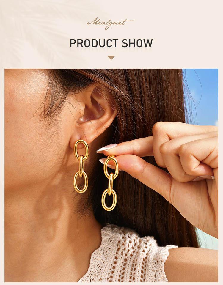 Chunky Symmetrical Link Chain Dangle Drop Earring, Stainless Steel Geometric Earring Women, Minimalist Jewelry Waterproof