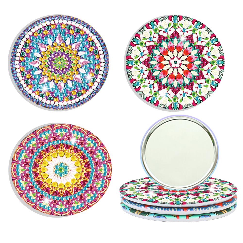 Rhinestone Embroidery Mosaic Makeup Mirror 3pcs Portable DIY Diamond Art Mosaic Makeup Mirror Art Craft Set Datura Pocket Mirror