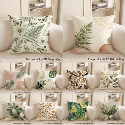 1pc Floral and Leaf Patterned 2D Flat Printing Pillowcases Sofa Cushion Cover Home Bedroom Room Decoration
