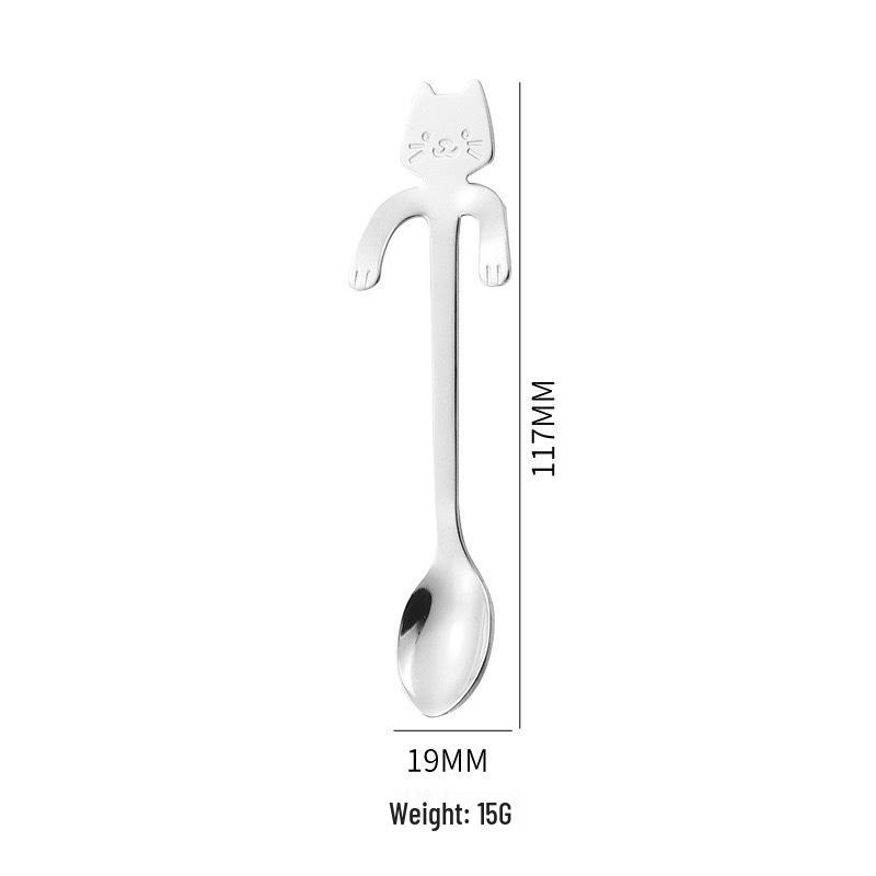 Stainless Steel 304 Hanging Cat Spoon for Coffee, Dessert, and Snack Use серебряный
