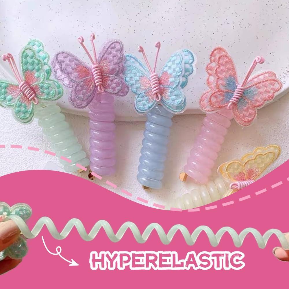 Soft and elastic spiral hair tie, 2025 new butterfly telephone cord hair tie, colorful telephone cord hair ties (3-pack - B)