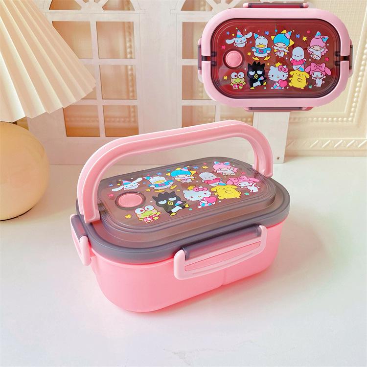 Portable Japanese Double-Layer Bento Lunch Box for Students & Office Workers - Large Capacity, Cartoon Design