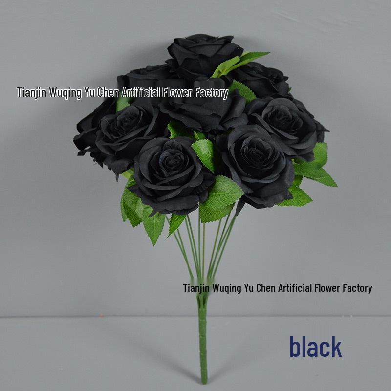 Black Gold Silk Rose Decoration - Single Stem, Hot Selling, Bar Decor