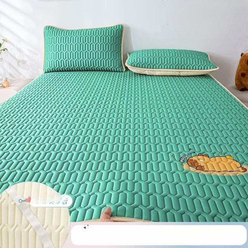 Cool Feeling Ice Fabric Bed Linen Single Summer Cold Bed Pad Washable Cartoon Mattresses  Elastic Band Four Corners Bedspreads