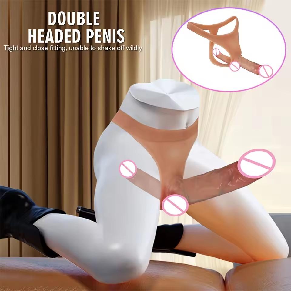 Silicone Double Penis Dildo Wearing Pants Dick Realistic Penis Sex Toys For Lesbian Couple Dildo Masturbator Adult Toys Sex Shop