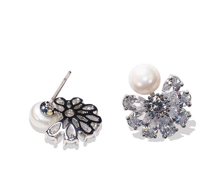 Sterling Silver Temperament Women'S Simple Snowflake Zircon Natural Pearl Stud Earrings Short Small Pearl Earrings Earrings