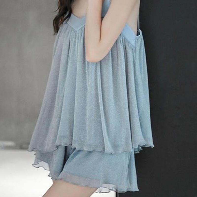 Summer Camisole Pajamas, Women's Ice Silk Mesh Two-piece Set, Loose Simulation Silk, Can Be Worn On Pajamas
