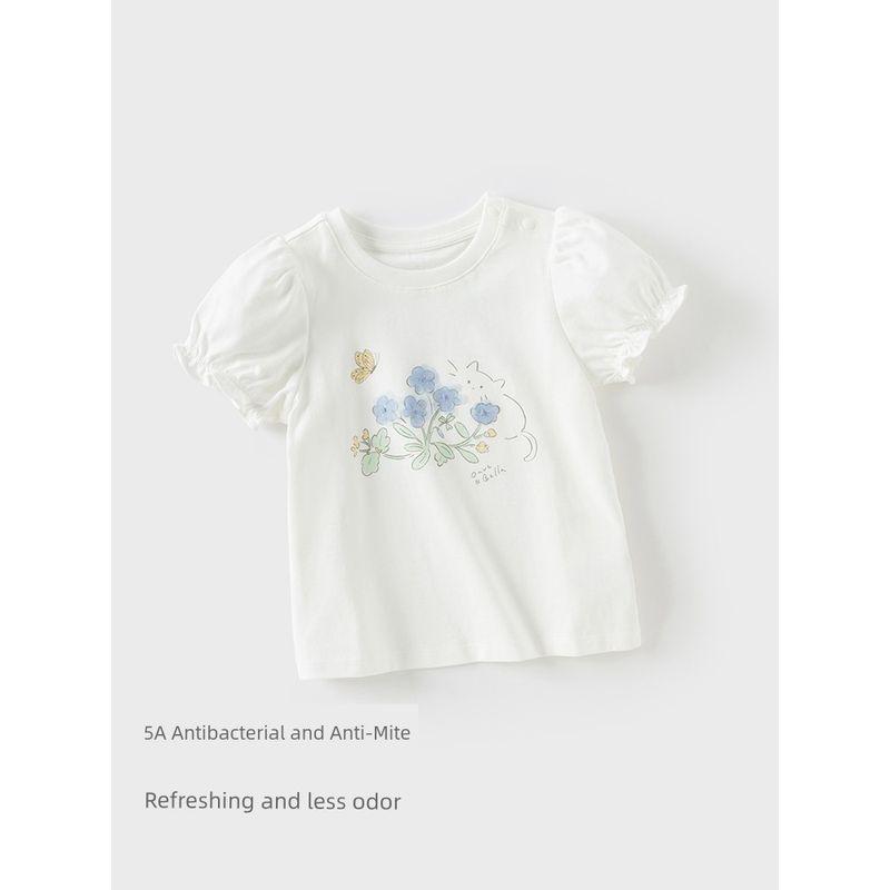 David Bella Kidsren's Short-Sleeved T-Shirt 2026 Summer New Style Baby Girl 5A Antibacterial and Anti-Mite Pure Cotton Thin Top