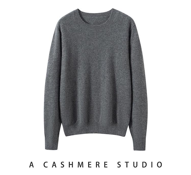 Women's Pure Cashmere Round Neck Sweater - Slimming Soft Knitwear for Autumn/Winter