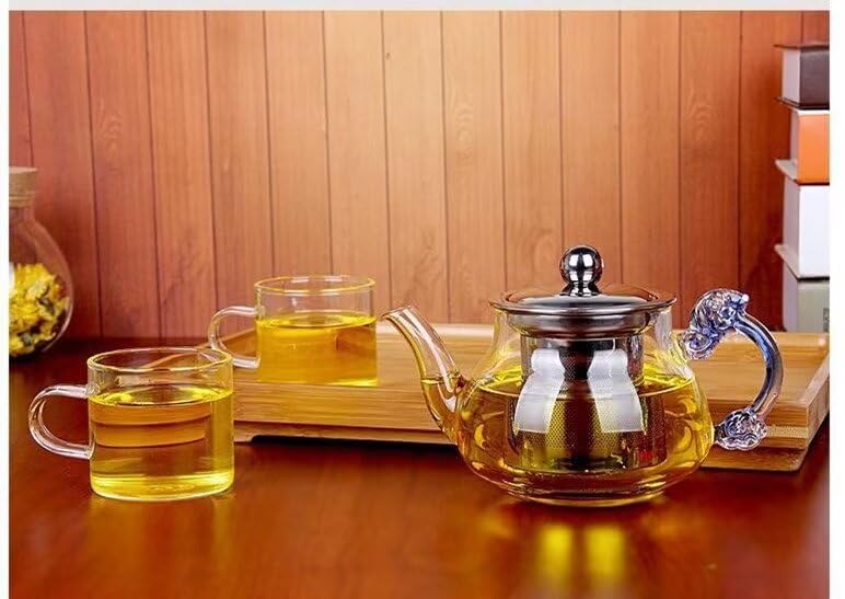 High-boron Heat-resistant Glass Teapot, Suitable for Home or Office Use. Stainless Steel Filter Teapot (400ml - Style 1)