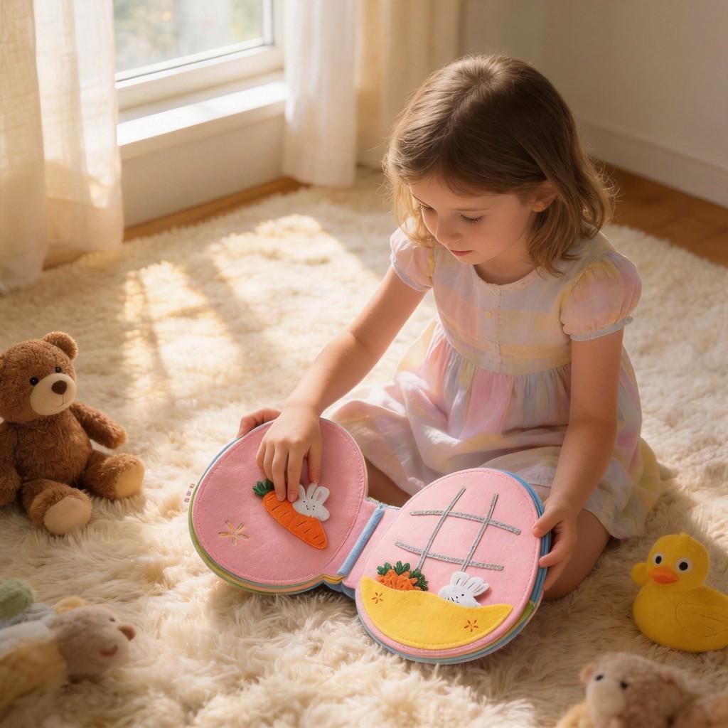 Rabbit Cartoon Portable Fabric Book With Felt Material For Kids Room Storage