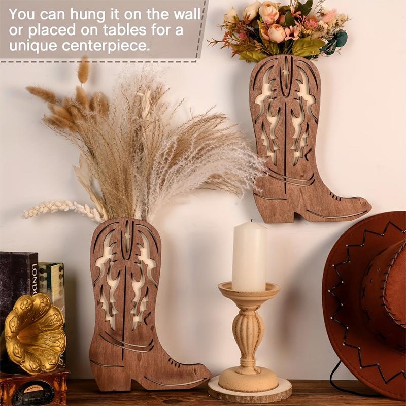 Wooden Cowgirl Cowboy Boot Vase Cowboy Boots Wall Planter Dried Flower Plant Shelf Wall Hanging Indoor Vase Hanging Art Ornament