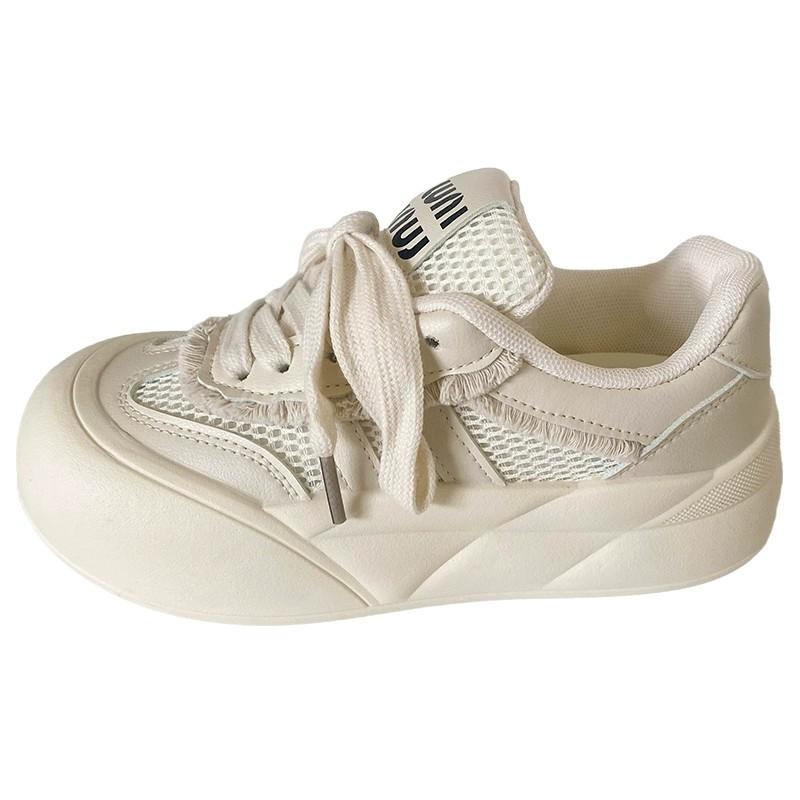 Round head thick-soled mesh ugly cute little white shoes women's 2025 summer new breathable bread shoes casual versatile board shoes