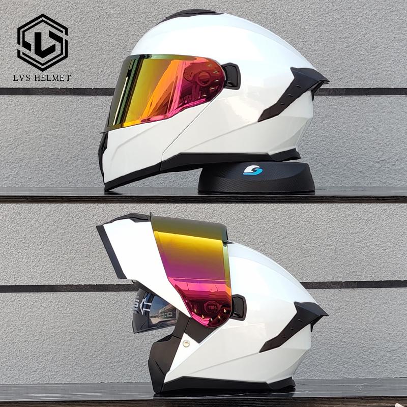 LVS Latest Motorcycle Helmet Dual Lens Modular Flip Helmet Suitable for Both Men and Women, Road Travel Full Helmet DOT 909