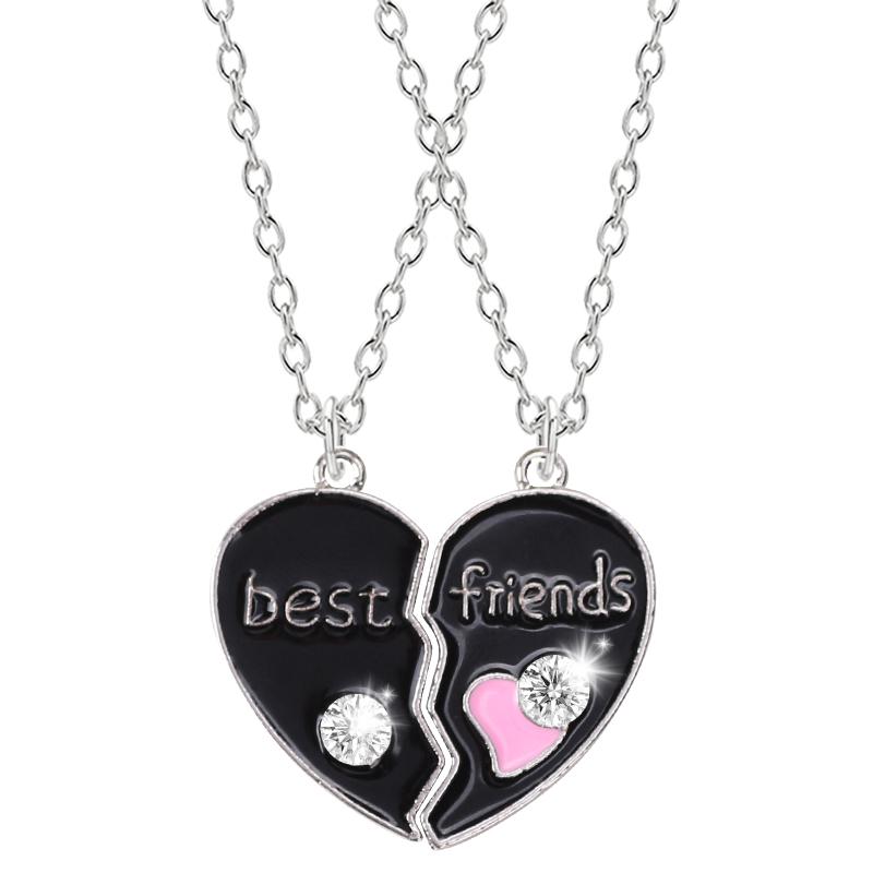 Zircon Best Friend Zircon Love Couple Pendant Necklace 2 Pcs/ Set Rainbow Broken Heart BFF Good Friends Friendship Jewelry Gift