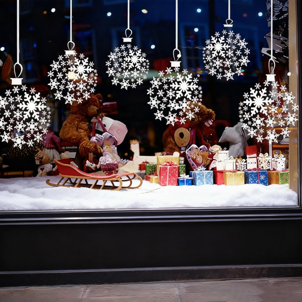 Christmas Snowflake Window Clings Large White Snowflake Window Stickers Winter PVC Decals For Glass Indoor Holiday Decoration