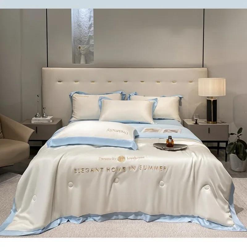 

Embroidered Ice Silk Summer Comforter Set Suitable for Bedroom Apartment Bedding for Summer Comfort Breathable Cool 150x200cm 1pcs
