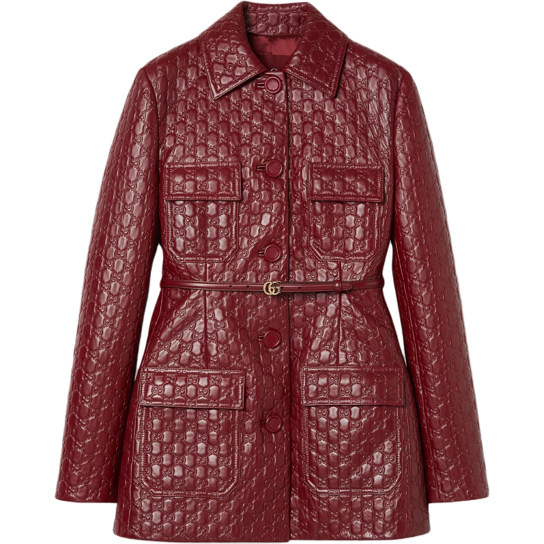 GUCCI Embossed Leather Jacket `Rosso Ancora`