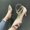 Fashion 2025Size 34-40 Pearls Chain Buckle Wedding Shoes Women Red Heels Bridesmaid Bride High Heels Shoes
