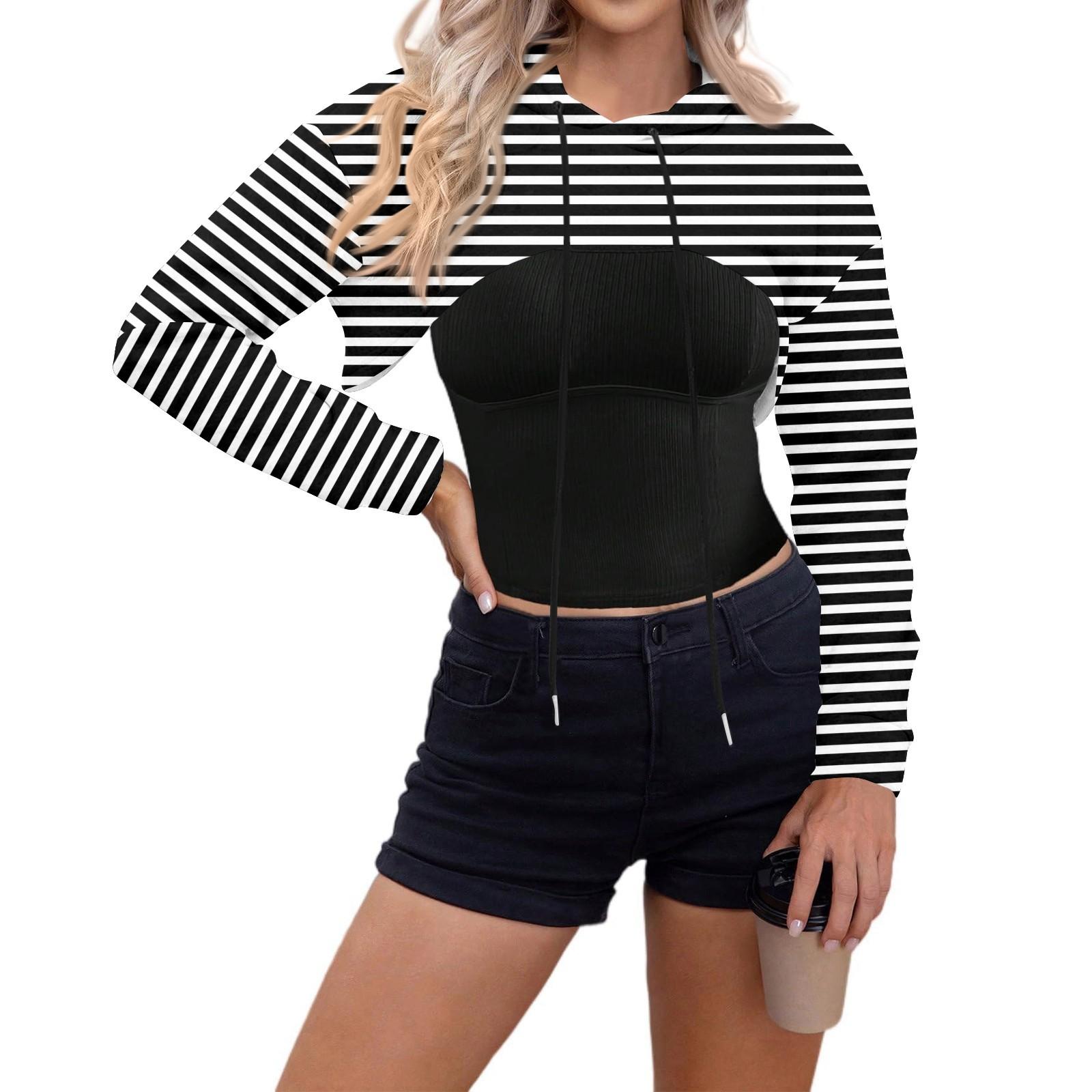 

Женский топ-пуловер, ультракороткая толстовка с принтом, длинный рукав, толстовка с капюшоном и завязками M белый