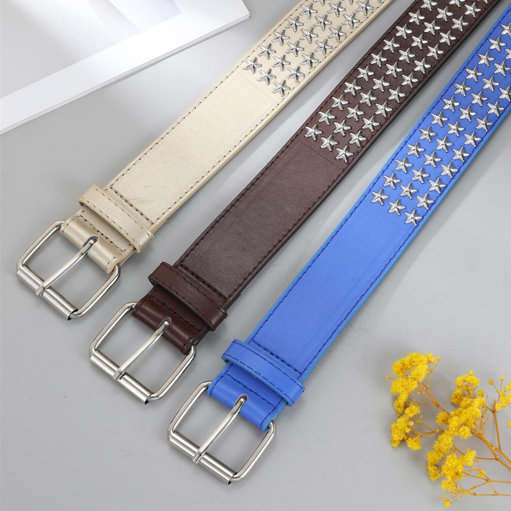 Women'S Studded Punk Pentagram Babes Heavy Industry Jeans Belt Embellished Wide Belt