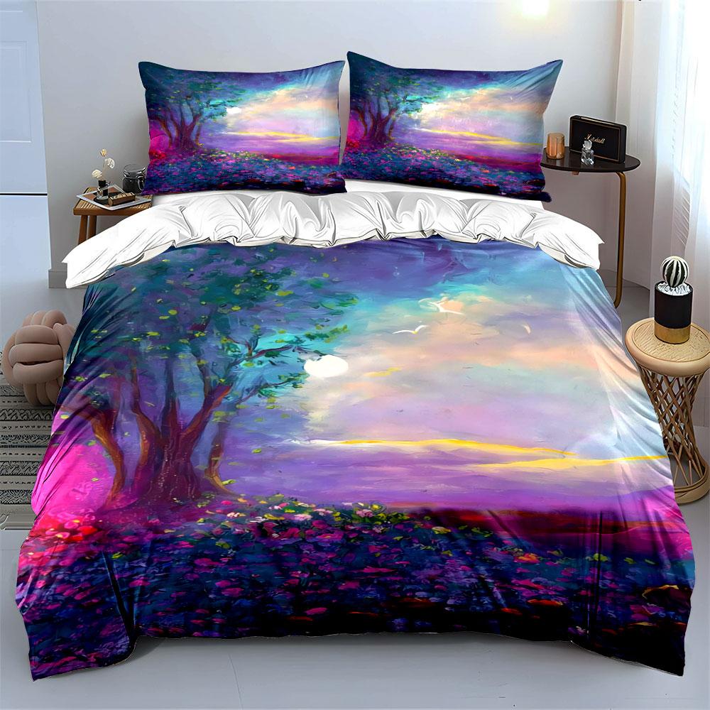 Colorful trees and landscape. Bedding sets Duvet cover sets Duvet covers Pillowcases(1 * Duvet Cover 2 * Pillowcases without duvet insert)