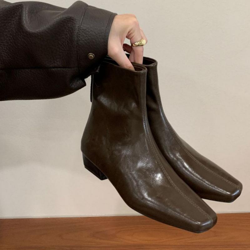 2025 New Round Head Thick High Heel Low Tube Suede Thin Knight Fashion Women's Pile Martin Boots