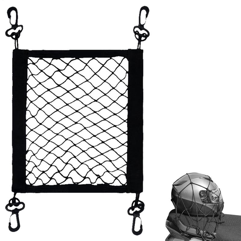 Motorcycle Cargo Net Polyester High Elastic Cargo Net with 4 Adjustable Hooks 360 Degree Rotatable Motorcycle Net Supplies