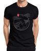 Japanische Welle Kranich Fuji Sonne Wolken Kreis Linienkunst Herren T-Shirt