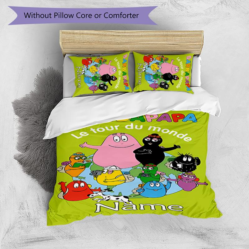 3pcs Custom Name Barbapapa Bedding Set Duvet Cover Closure Includes 1 Duvet Cover & 2 Pillowcases for All Seasons Bedroom Decor
