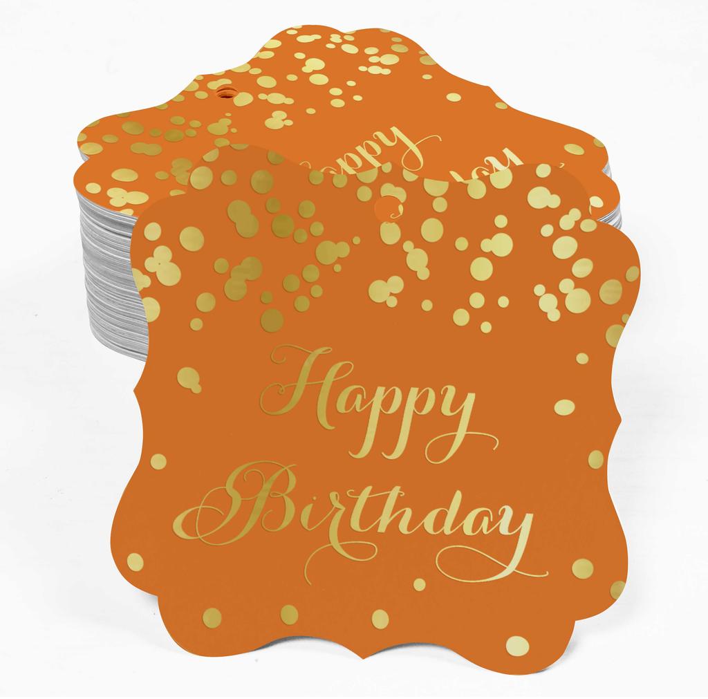Inkdotpot Real Gold Foil Bracket Shape Paper Hang Tags Happy Birthday Favor Tags Pack Of