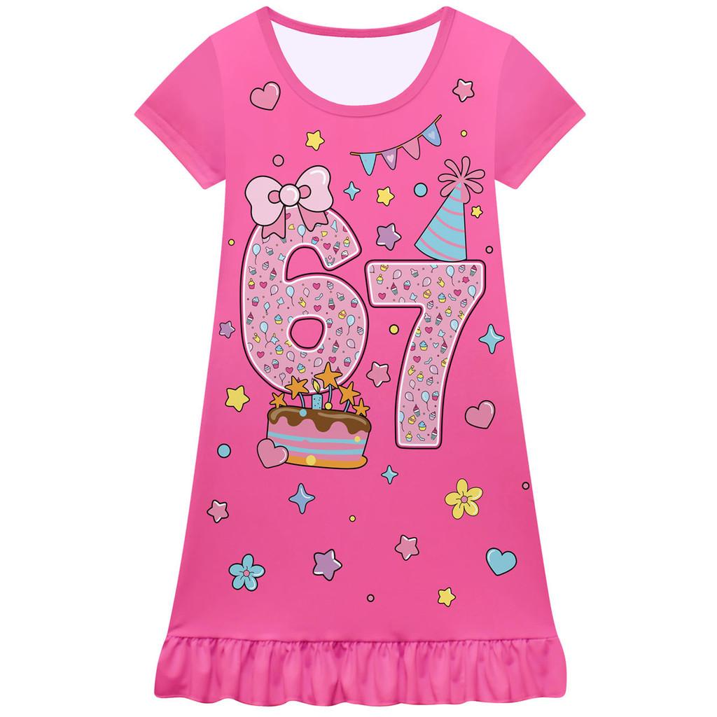 82872 Kids Girls Steal a Brainrot 67 Print Short Sleeves Dress