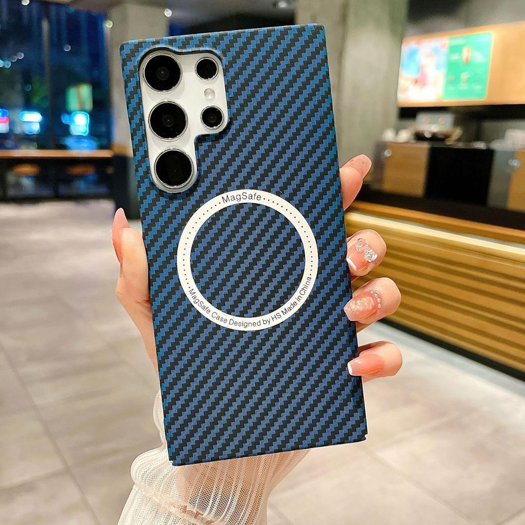 Applicable to Samsung S26Ultra magnetic mobile phone case carbon fiber pattern S25plus ultra-thin PC anti-drop s24 protective case