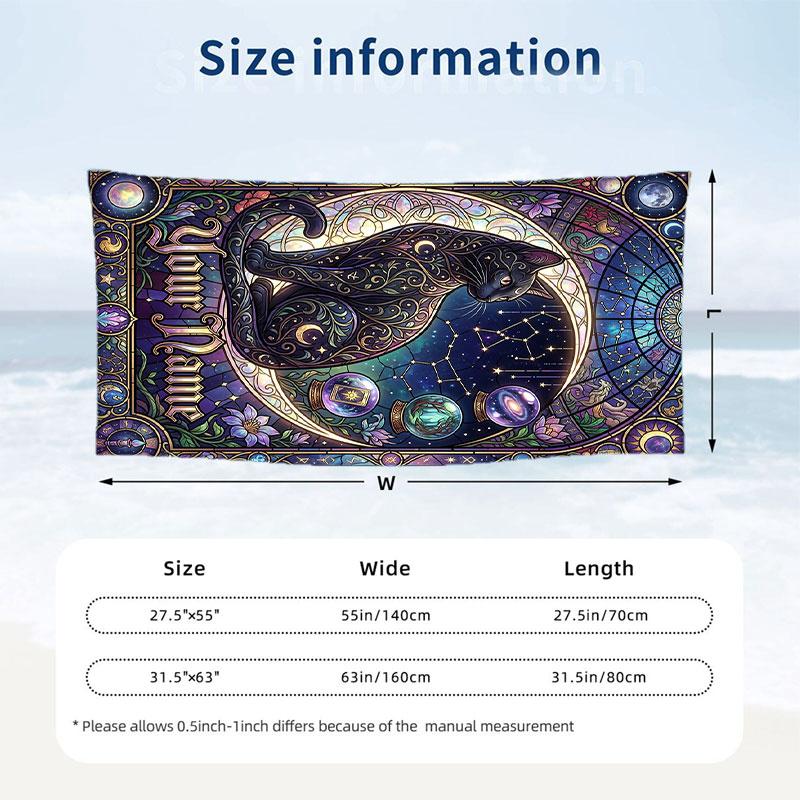 Starry Night Cat Dreamscape 1 Theme Quick Dry Beach Towel Custom Name Text Print Large Sand Resistant Towel Beach Vacation