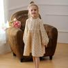 Spring 2026 Korean Forest-Style Floral Print Dress with Pleated Stand Collar, Puff Long Sleeves, and Lace Accents for Girls