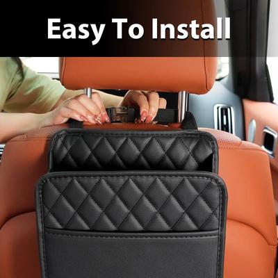Universal Car Seat Back Organizer PU Leather Storage Bag Multi-Pocket Design Waterproof Tissue Holder Cup Holder Garbage Pocket