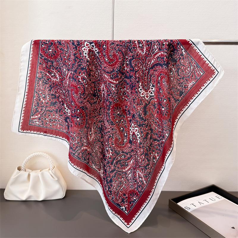 Vintage Print Square Scarf For Women Cotton Linen Feeling Neck Scarf Shawl Warp Elegant Neckerchief Bandanas Ladies Hijab