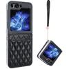 Premium Leather Z Flip 4 Case with Hand Strap and Card Slot for Samsung Galaxy Z Flip 4, Pink