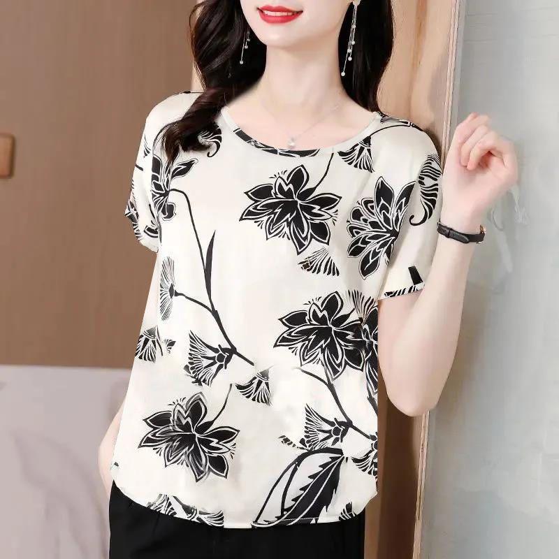 Large Size Women's Fashion Printed T-shirt Women's Summer Loose Crewneck Top